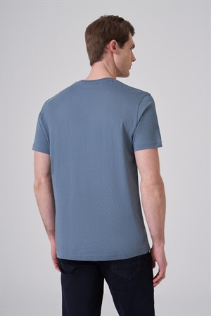 Morven Erkek İndigo Basic Bisiklet Yaka Dynamic Fit Pamuk T-Shirt