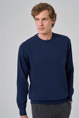 Morven Erkek İndigo Basic Bisiklet Yaka Dynamic Fit Rahat Kesim Triko