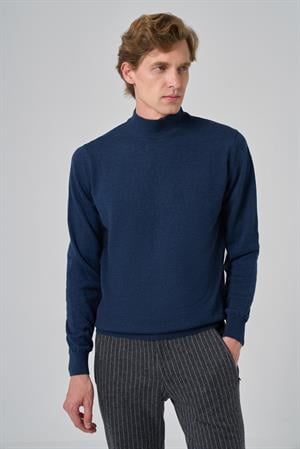 Morven Erkek İndigo Basic Yarım Balıkçı Yaka Dynamic Fit Rahat Kesim Triko