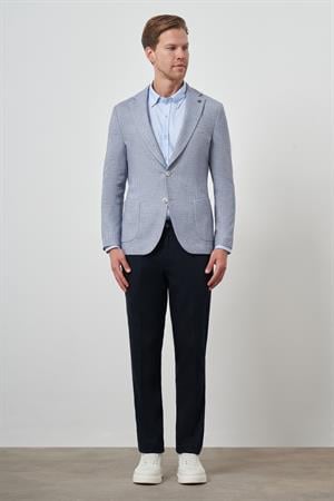 Morven Erkek İndigo Örme Slim Fit Mono Yaka Ceket