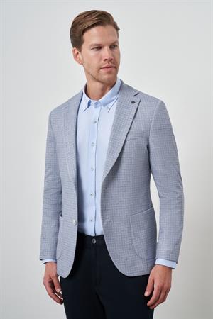 Morven Erkek İndigo Örme Slim Fit Mono Yaka Ceket