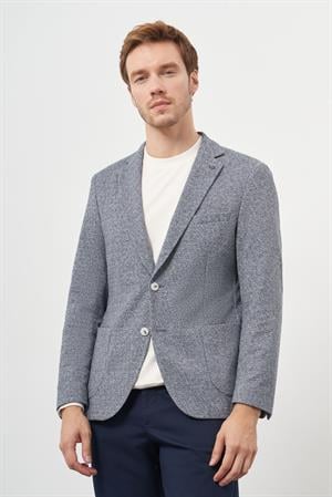 Morven Erkek İndigo Örme Trend Slim Fit Mono Yaka Ceket
