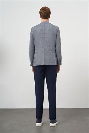 Morven Erkek İndigo Örme Trend Slim Fit Mono Yaka Ceket