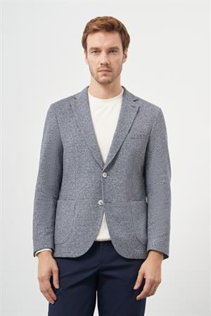 Morven Erkek İndigo Örme Trend Slim Fit Mono Yaka Ceket