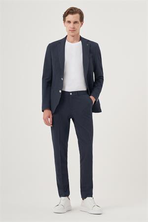 Morven Erkek İndigo Poliviskon Trend Çizgili Slim Fit Mono Yaka Takım Elbise