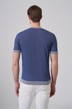 Morven Erkek İndigo Trend Bisiklet Yaka Triko T-Shirt