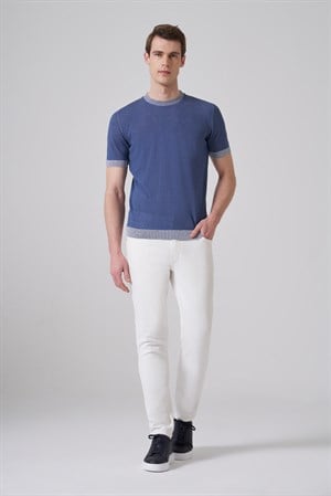 Morven Erkek İndigo Trend Bisiklet Yaka Triko T-Shirt
