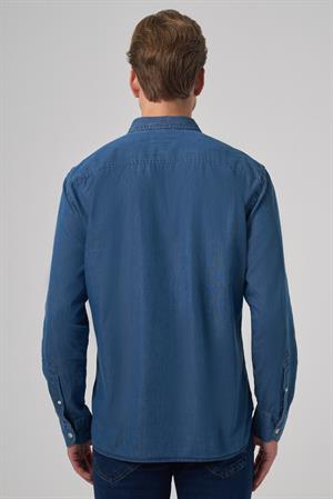Morven Erkek İndigo Trend Dinamik Fit Denim Gömlek