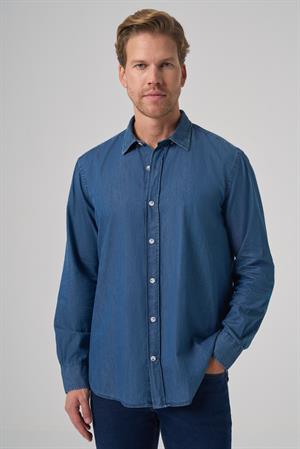 Morven Erkek İndigo Trend Dinamik Fit Denim Gömlek