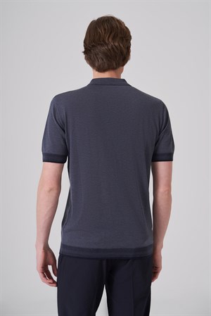 Morven Erkek İndigo Trend Fermuarlı Polo Yaka Triko T-Shirt