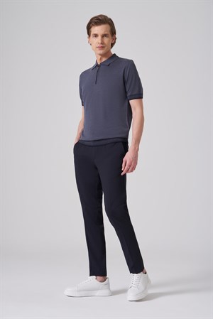 Morven Erkek İndigo Trend Fermuarlı Polo Yaka Triko T-Shirt