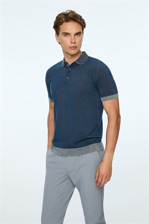 Morven Erkek İndigo Trend Polo Yaka Tencel Triko T-Shirt