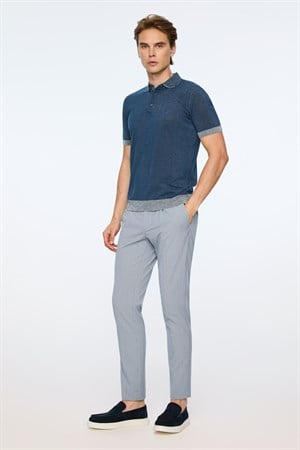 Morven Erkek İndigo Trend Polo Yaka Tencel Triko T-Shirt