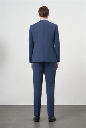 Morven Erkek İndigo Yün Slim Fit Mono Yaka Takım Elbise