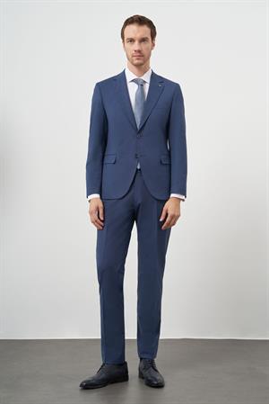 Morven Erkek İndigo Yün Slim Fit Mono Yaka Takım Elbise