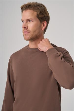 Morven Erkek KAHVE Basic Bisiklet Yaka Sweatshirt