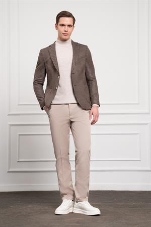 Morven Erkek KAHVE Dokuma Slim Fit Dar Kesim Mono Yaka Ceket