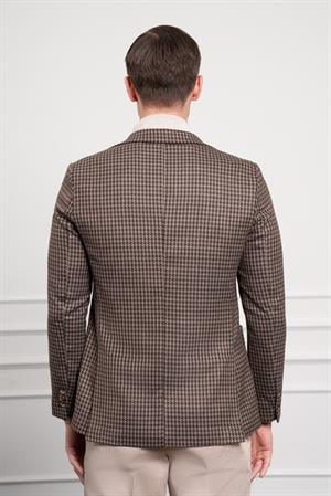 Morven Erkek KAHVE Dokuma Slim Fit Dar Kesim Mono Yaka Ceket