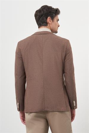 Morven Erkek KAHVE Dokuma Slim Fit Mono Yaka Ceket