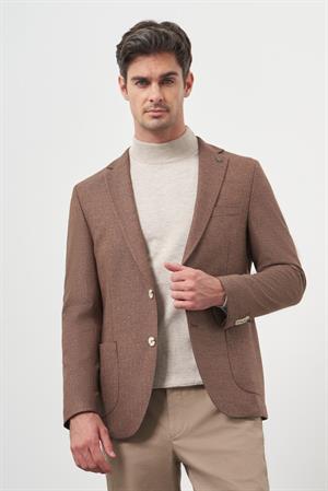 Morven Erkek KAHVE Dokuma Slim Fit Mono Yaka Ceket