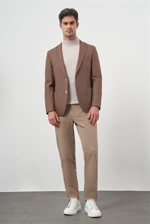 Morven Erkek KAHVE Dokuma Slim Fit Mono Yaka Ceket