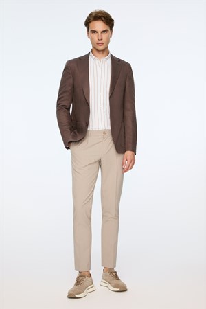 Morven Erkek KAHVE Dokuma Trend Düz Slim Fit Mono Yaka Ceket