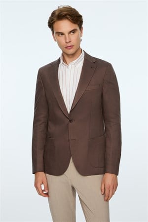 Morven Erkek KAHVE Dokuma Trend Düz Slim Fit Mono Yaka Ceket