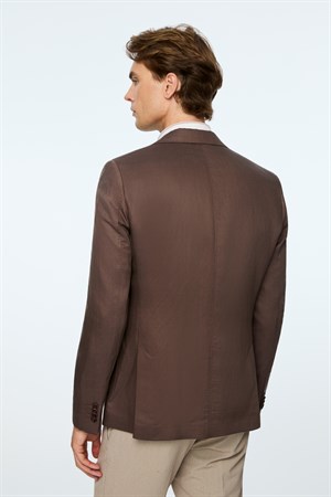Morven Erkek KAHVE Dokuma Trend Düz Slim Fit Mono Yaka Ceket
