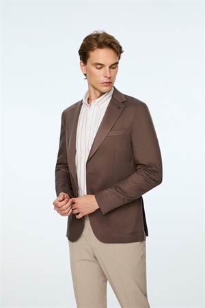 Morven Erkek KAHVE Dokuma Trend Düz Slim Fit Mono Yaka Ceket