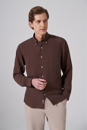 Morven Erkek KAHVE Dynamic Fit Düğmeli Yaka Gömlek Modal