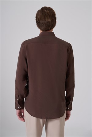 Morven Erkek KAHVE Dynamic Fit Düğmeli Yaka Gömlek Modal