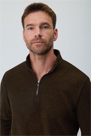 Morven Erkek KAHVE Fermuarlı Bato Yaka Dynamic Fit Sweatshirt