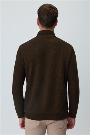Morven Erkek KAHVE Fermuarlı Bato Yaka Dynamic Fit Sweatshirt