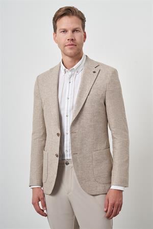 Morven Erkek KAHVE Keten Dokuma Slim Fit Mono Yaka Ceket