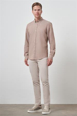 Morven Erkek KAHVE Keten Dynamic Fit Düğmeli Yaka Gömlek