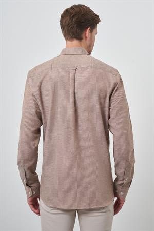 Morven Erkek KAHVE Keten Dynamic Fit Düğmeli Yaka Gömlek