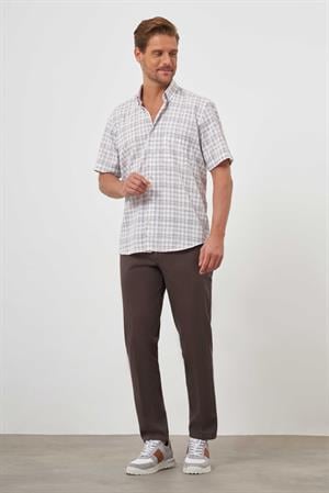 Morven Erkek KAHVE Keten Kısa Kollu Gömlek