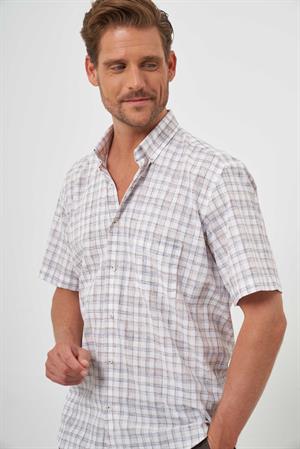 Morven Erkek KAHVE Keten Kısa Kollu Gömlek