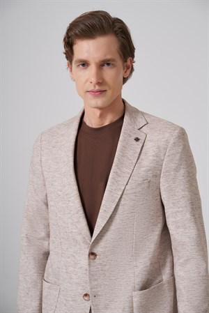 Morven Erkek KAHVE Keten Trend Desenli Slim Fit Mono Yaka Ceket