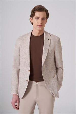 Morven Erkek KAHVE Keten Trend Desenli Slim Fit Mono Yaka Ceket