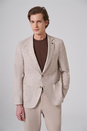 Morven Erkek KAHVE Keten Trend Desenli Slim Fit Mono Yaka Ceket