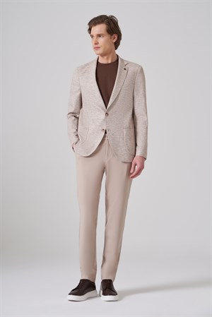 Morven Erkek KAHVE Keten Trend Desenli Slim Fit Mono Yaka Ceket