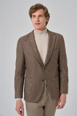 Morven Erkek KAHVE Örme Slim Fit Mono Yaka Ceket