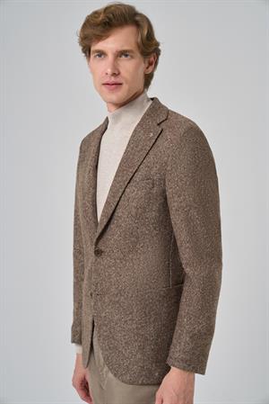 Morven Erkek KAHVE Örme Slim Fit Mono Yaka Ceket