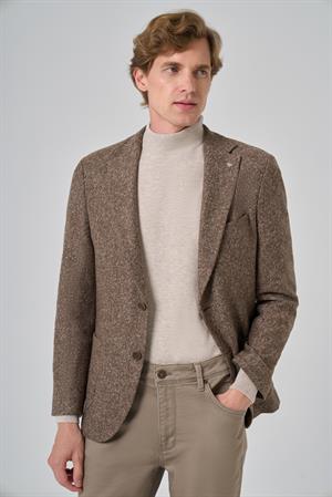 Morven Erkek KAHVE Örme Slim Fit Mono Yaka Ceket