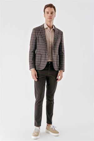 Morven Erkek KAHVE Örme Slim Fit Torba Cep Mono Yaka Spor Ceket