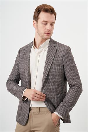 Morven Erkek KAHVE Örme Slim Fit Torba Cep Mono Yaka Spor Ceket