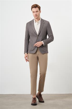 Morven Erkek KAHVE Örme Slim Fit Torba Cep Mono Yaka Spor Ceket