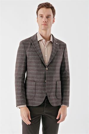 Morven Erkek KAHVE Örme Slim Fit Torba Cep Mono Yaka Spor Ceket