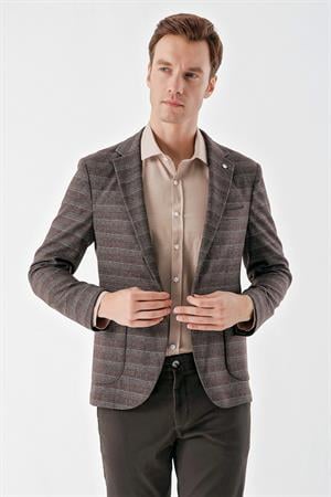 Morven Erkek KAHVE Örme Slim Fit Torba Cep Mono Yaka Spor Ceket